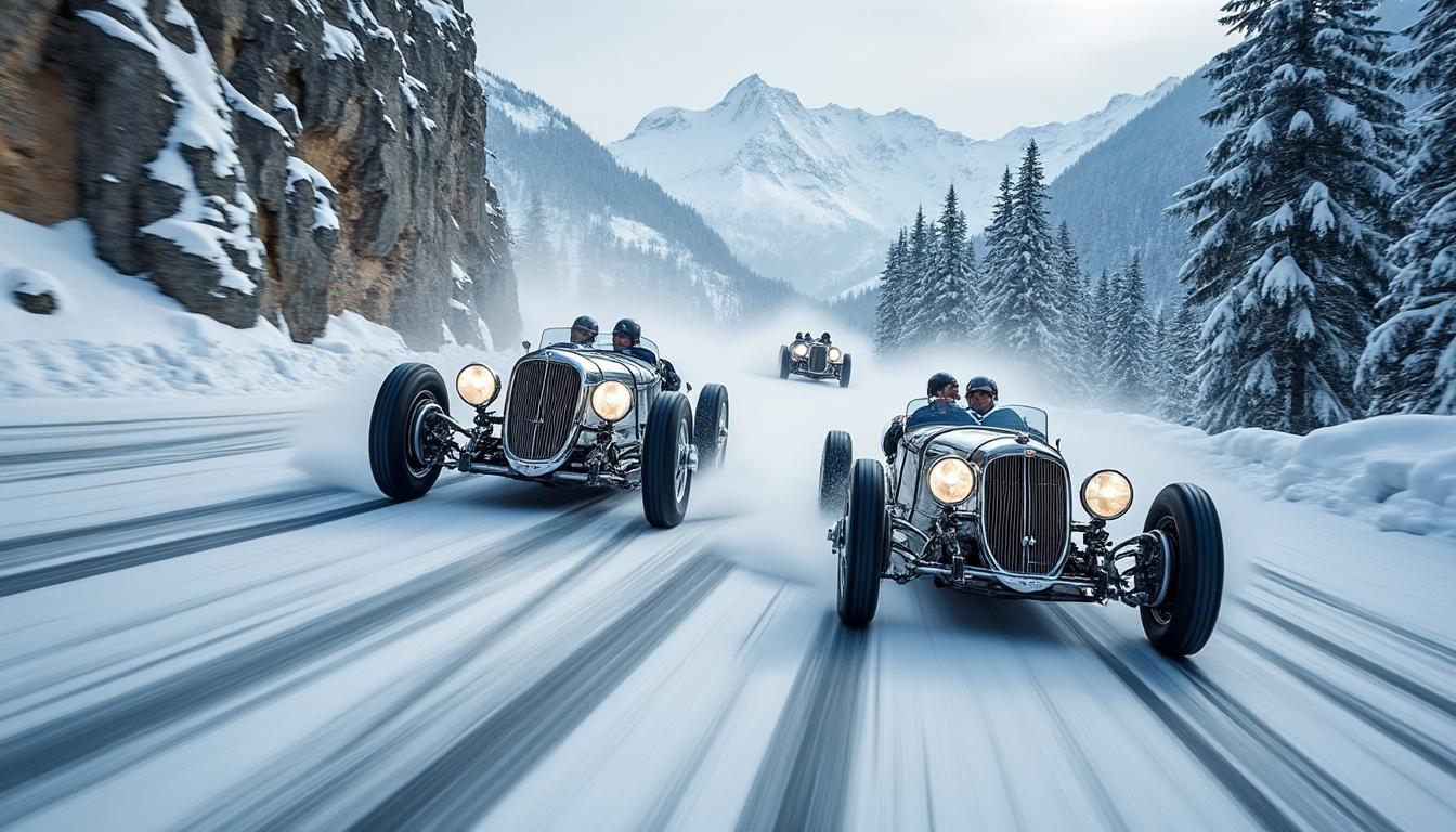 plongez dans l'ambiance unique de la bataille sur glace à l'alpe d'huez où des voitures vintage rugissent sur les pistes enneigées pour un spectacle mécanique et sportif exceptionnel.