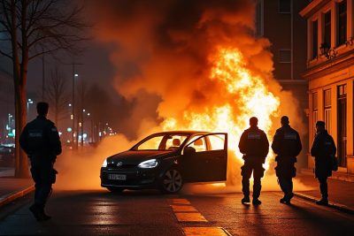 deux mineurs arrêtés à anvers pour un incendie criminel ayant causé la destruction d'une voiture. enquête en cours sur cet acte délictueux.