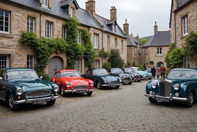 à guerlesquin, une halte de voitures anciennes fait revivre le patrimoine local et invite à découvrir des véhicules de collection dans un cadre historique.