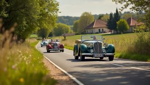 à sérignac, des passionnés de voitures anciennes se retrouvent pour une balade dominicale à la découverte des routes et paysages locaux.