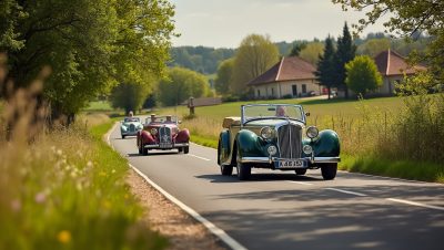 à sérignac, des passionnés de voitures anciennes se retrouvent pour une balade dominicale à la découverte des routes et paysages locaux.