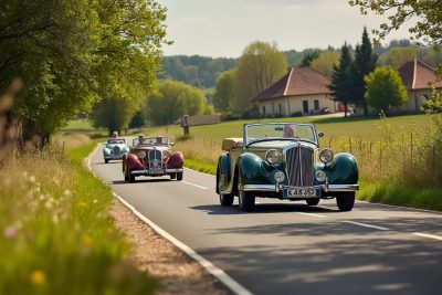 à sérignac, des passionnés de voitures anciennes se retrouvent pour une balade dominicale à la découverte des routes et paysages locaux.