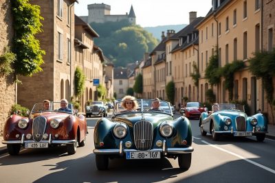 à chauvigny, les passionnés du club léon-lacombe sillonnent la ville en voitures anciennes et redécouvrent son patrimoine au fil des rues.
